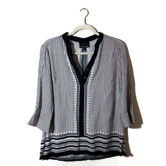 Cynthia Rowley Tops - Cynthia Rowley Black and White Patterned Women's V-Neck Top Size Small